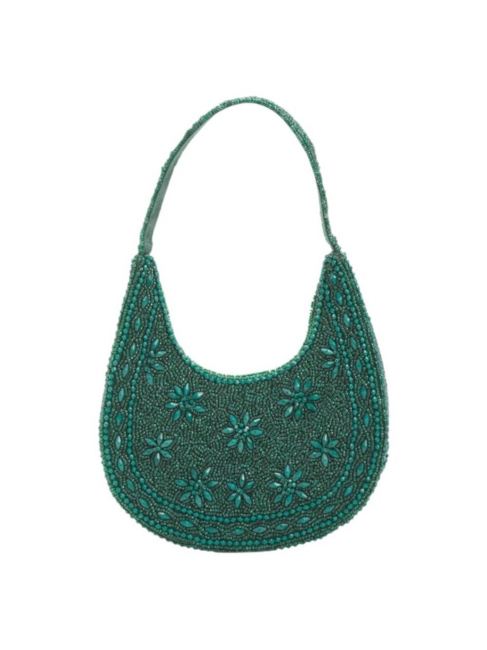 Made In India - Green Beaded Floral Shoulder Bag